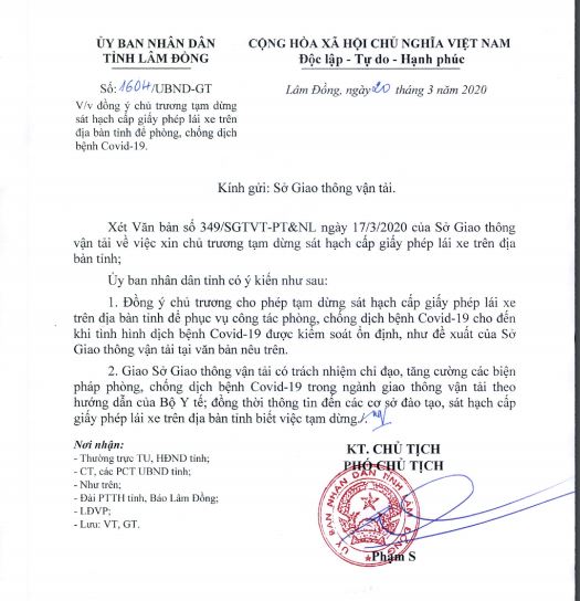 văn bản số 1604/UBND-GT